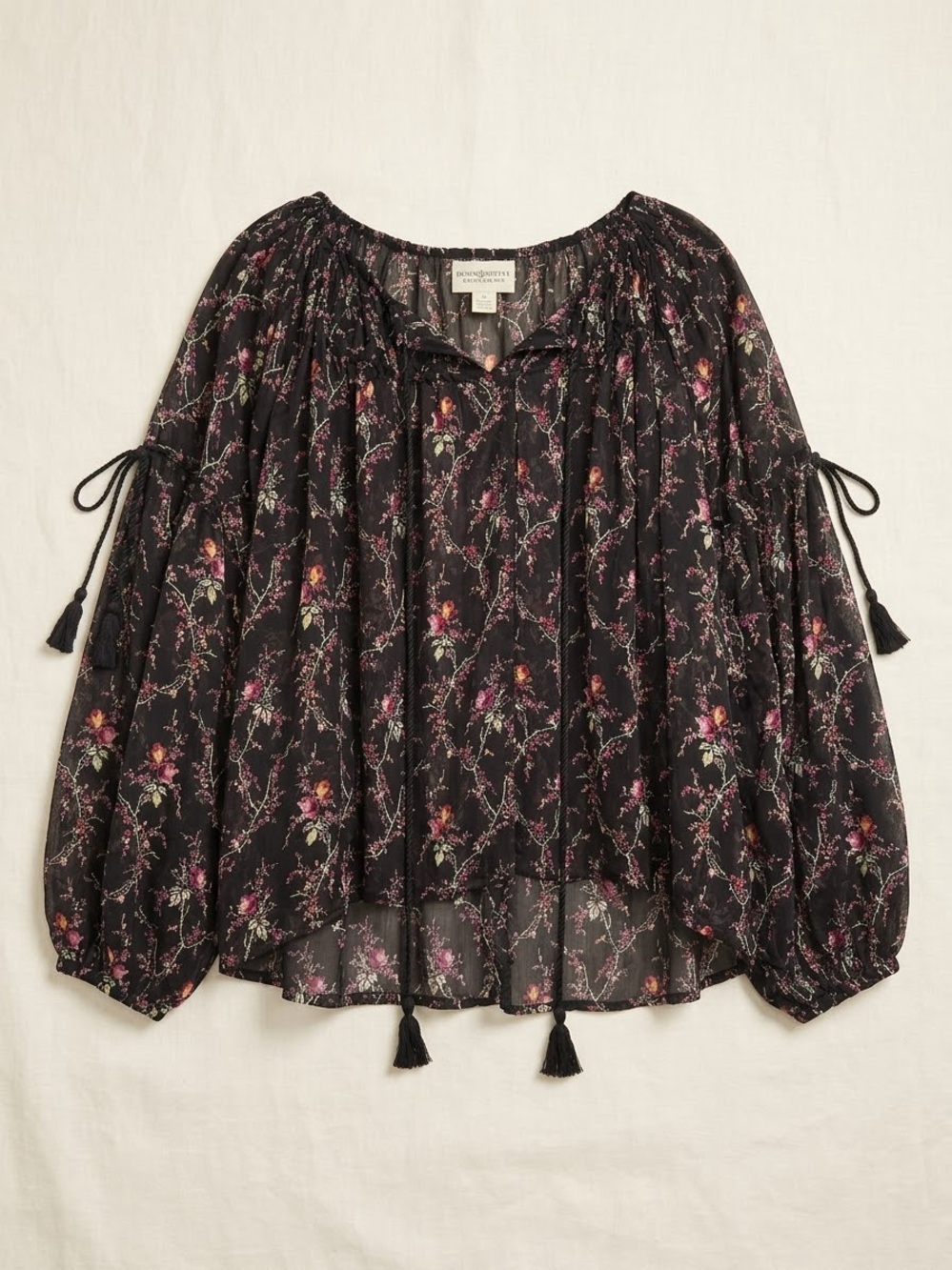 Denim & Supply Ralph Lauren Women’s Blouse M Black Floral Whimsygoth Fairycore